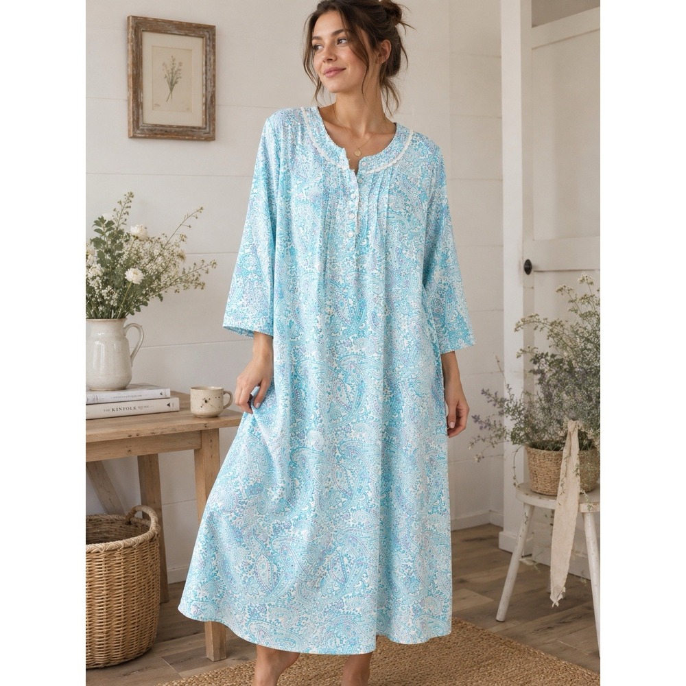 Miss Elaine Turquoise Nightgown XL Women House Dress Lounger Cottagecore ZZ37